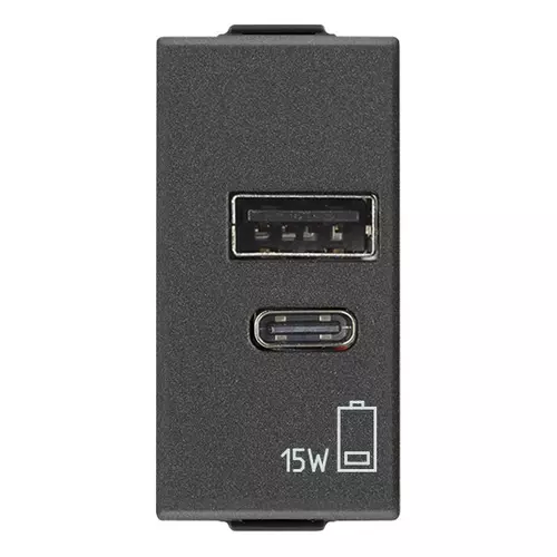 Vimar - 09292.AC.15.CM - Alimentador USB A+C 15W 5V1M CarbonMatt