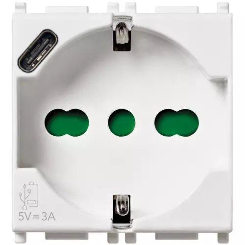 Vimar - 14210.USB - Toma 2P+T 16A Universal+USB-C blanco