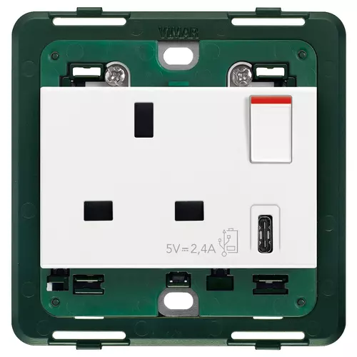 Vimar - 14223.C - 2P+E13ABS socket+red switch +C-USB white