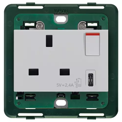 Vimar - 14223.C.SL - 2P+E13ABS socket+red switch+C-USB Silver