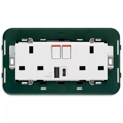 Vimar - 14224.AC - 2x2P+E13ABS socket+red sw.+A/C USB white