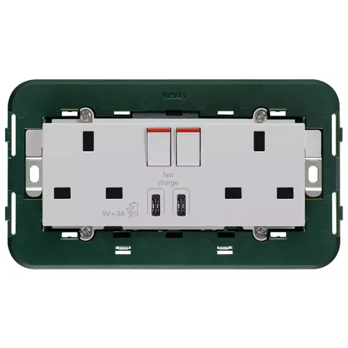 Vimar - 14224.CC.SL - 2tomas 2P+T13ABS+interr.rojo+USB C/C Sil
