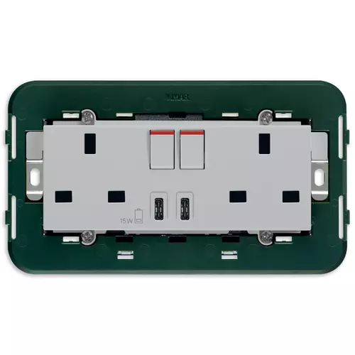 Vimar - 14224.CC.SL - 2 2P+E13ABS socket+red switch+C/C-USb Si