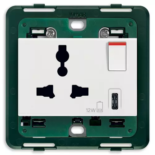 Vimar - 14266.C - Steckdose SICURY 2P+T13A Mult.USB-C weiß