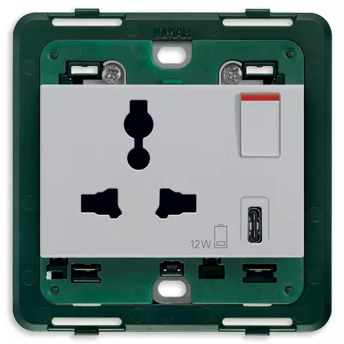 Vimar - 14266.C.SL - Steckdose SICURY 2P+T13A Mult.USB-C Silv