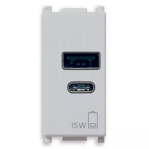Vimar - 14292.AC.15.SL - Netzgerät USB A+C 15W 5V 1M Silver