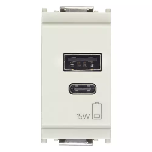 Vimar - 16292.AC.15.B - A+C-USB supply unit 5V 3A 15W 1M white