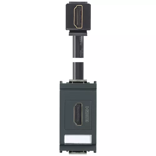 Vimar - 16334.H - HDMI 2.1b outlet with 90° cable grey