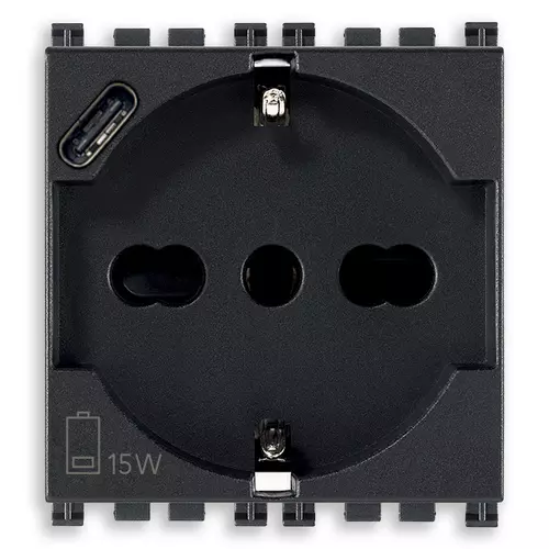 Vimar - 19210.USB - 2P+E 16A Universal+USB-C outlet grey