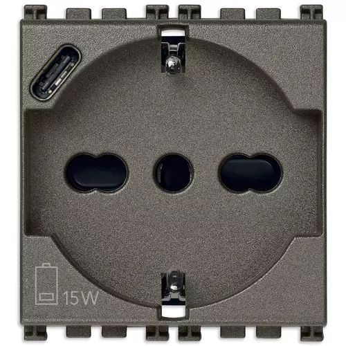 Vimar - 19210.USB.M - 2P+E 16A Universal+USB-C outlet Metal