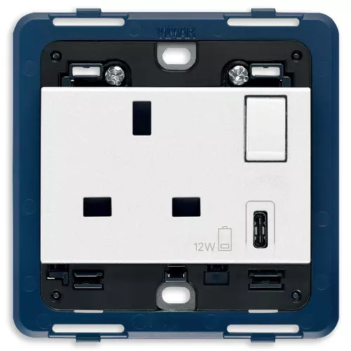 Vimar - 19223.C.B - Prise2P+T13A BS+interr.rouge+USB-C blanc