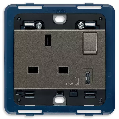 Vimar - 19223.C.M - Prise2P+T13A BS+interr.rouge+USB-C Metal