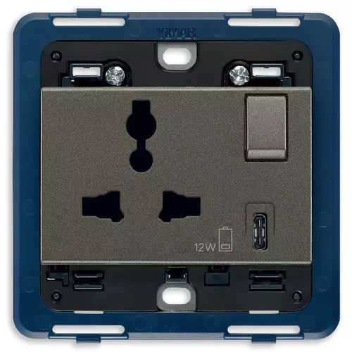 Vimar - 19266.C.M - Prise SICURY 2P+T13A mult.+USB C Metal