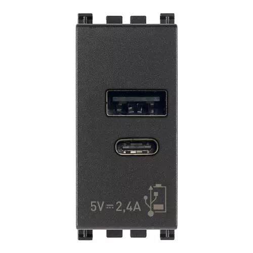 Vimar - 19292.AC - A+C-USB supply unit 12W2,4A5V 1M grey