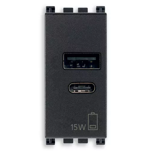 Vimar - 19292.AC15AB - Alim.USB A+C 15W 5V 1M antibact.gris