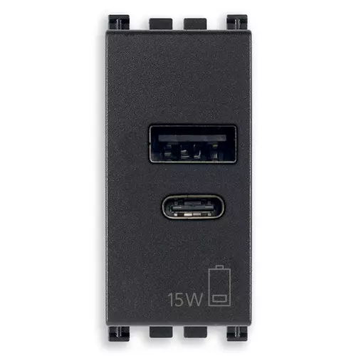 Vimar - 19292.AC.15 - Alimentatore USB A+C 15W 5V 1M grigio