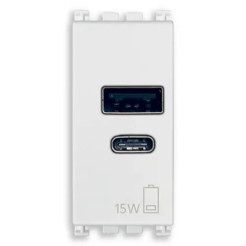 Vimar - 19292.AC.15.B - Alimentation USB A+C 15W 5V 1M blanc