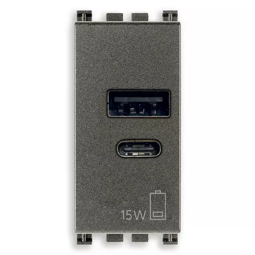 Vimar - 19292.AC.15.M - Alimentation USB A+C 15W 5V 1M Metal