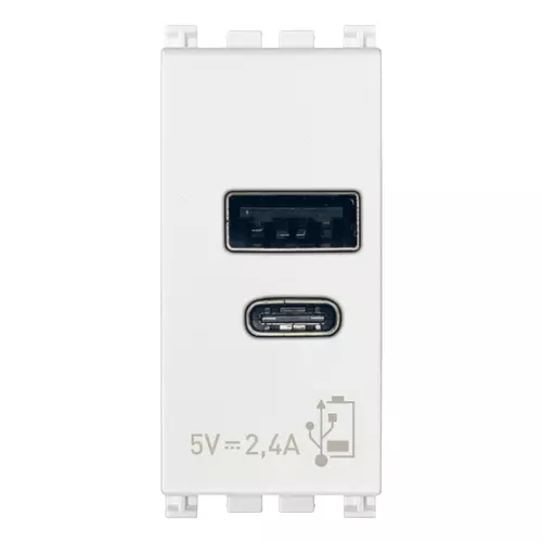 Vimar - 19292.AC.B - Alimentador USB A+C 12W2,4A5V 1M blanco