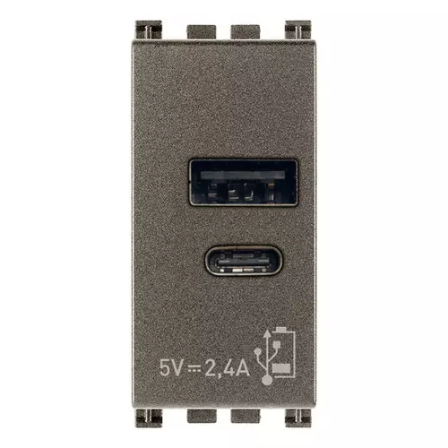 Vimar - 19292.AC.M - A+C-USB supply unit 12W2,4A5V 1M Metal