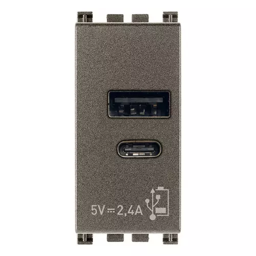 Vimar - 19292.AC.M - Alimentador USB A+C 12W2,4A5V 1M Metal