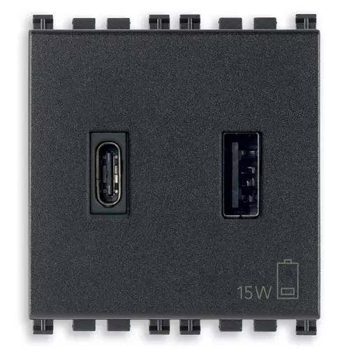 Vimar - 19295.AC - Alimentation USB A+C 15W 3A 5V 2M gris