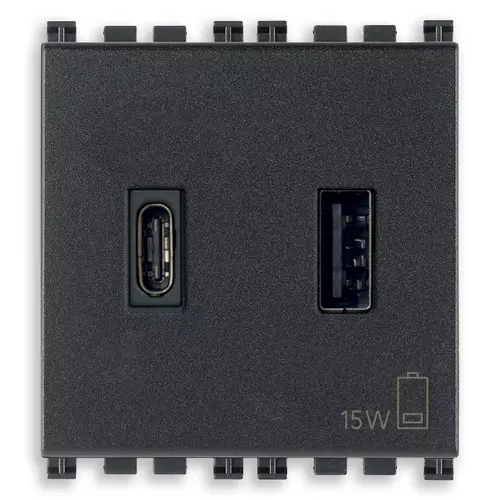 Vimar - 19295.AC.AB - Aliment.USB A+C 15W3A5V 2M antibact.gris