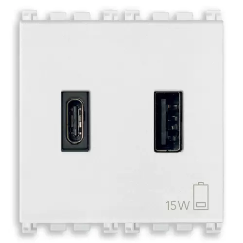 Vimar - 19295.AC.AB.B - Aliment.USB A+C 15W3A5V2M antibact.blanc
