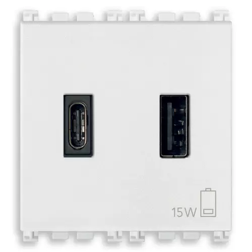 Vimar - 19295.AC.B - Alimentation USB A+C 15W 3A 5V 2M blanc