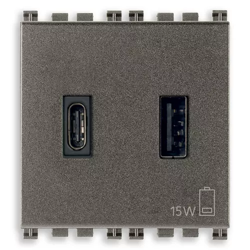 Vimar - 19295.AC.M - Alimentador USB A+C 15W 3A 5V 2M Metal