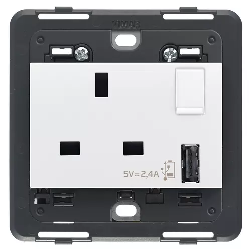 Vimar - 20223.A.B - 2P+E13ABS socket+switch +A-USB white