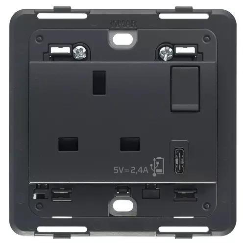 Vimar - 20223.C - 2P+E13ABS socket+switch +C-USB grey