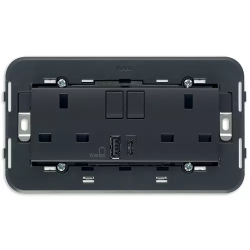 Vimar - 20224.AC - 2xΠρίζα2P+E 13ABS+διακ.+USBA/C γκρί