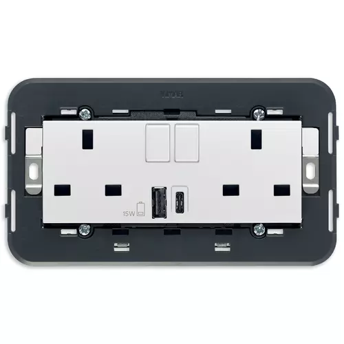 Vimar - 20224.AC.B - 2xΠρίζα2P+E 13ABS+διακ.+USBA/C λευκό