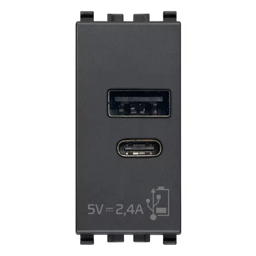 Vimar - 20292.AC - USB-Netzgerät A+C 12W2,4A5V 1M grau