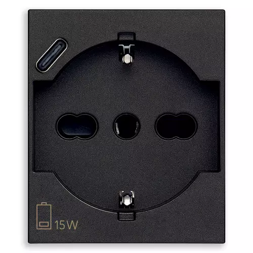 Vimar - 30210.USBG - 2P+E 16A Universal+USB-C outlet black