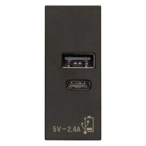 Vimar - 30292.ACG - Alimentatore USB A+C 12W 2,4A 5V nero