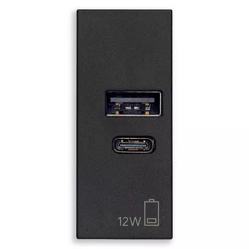 Vimar - 30292.ACG - Μονάδα τροφοδ.USB  A+C 12W 2,4A 5V μαύρο