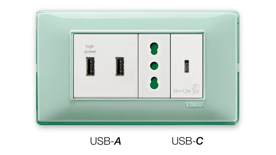 Vimar placca Plana Reflex Menta tasto USB-A USB-C