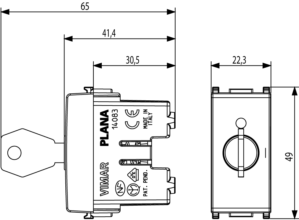 Pulsante 2P NO 16A + chiave unificata Vimar Plana Bianca