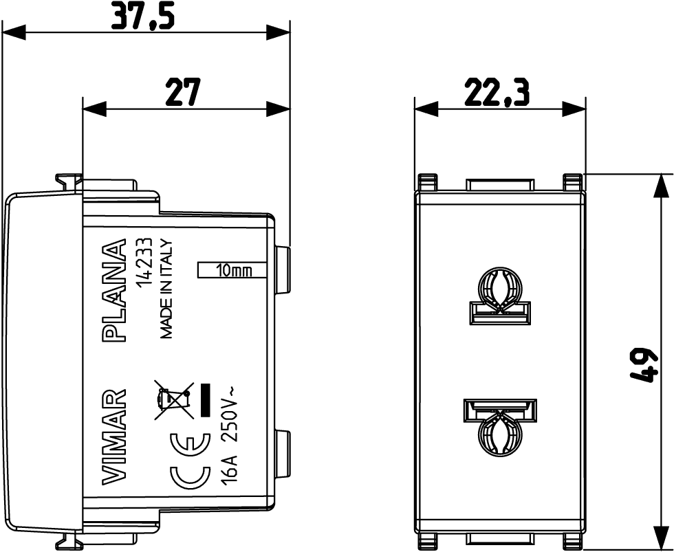 Prise 220v 16a 2p + a 9316/4