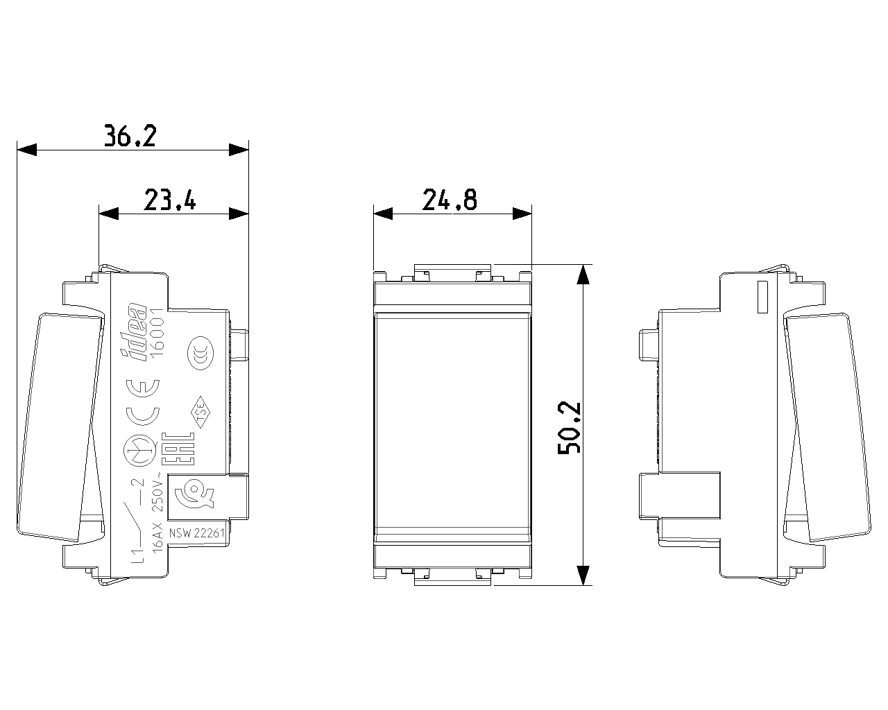 Interruttore 1P 16AX grigio - 16001