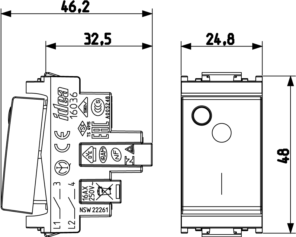 Interruttore 2P 16AX lum.so grigio - 16036