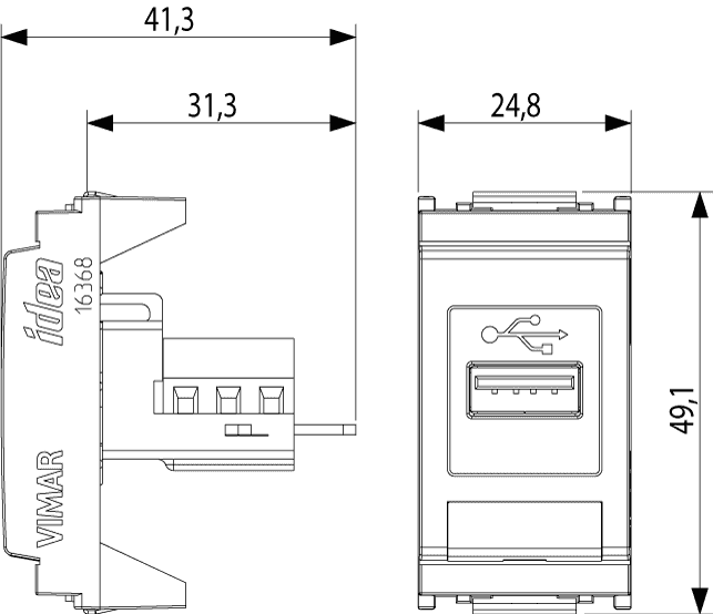 Presa USB da Muro 5V 3A 15W Alimentatore USB Compatibile con Vimar Idea  16368 1 Modulo, Nero : : Fai da te