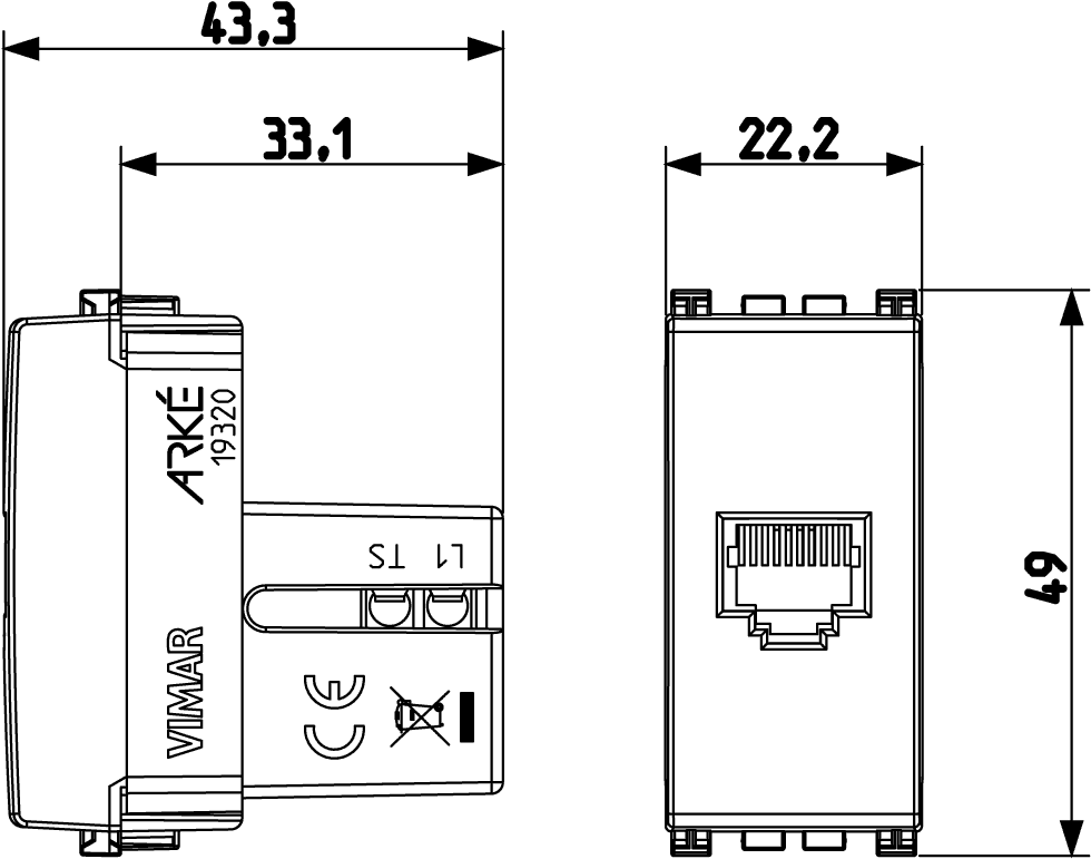 Presa RJ11 6/4 bianco - VIW 19320.B - Elmax - Materiale elettrico online