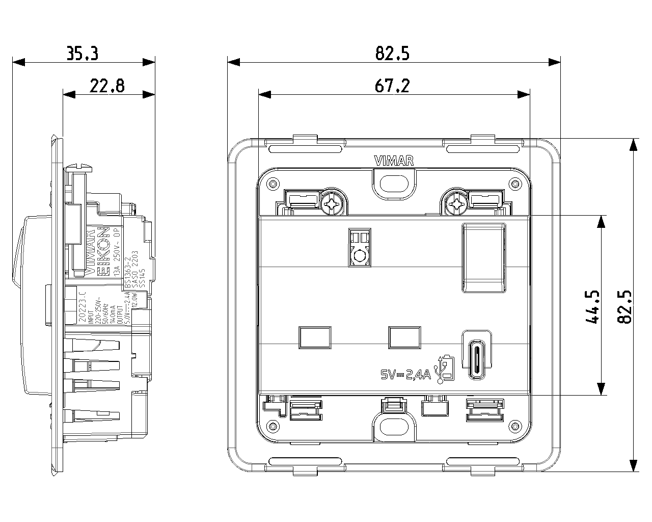 VIMAR SERIE Wandhalter Mit USB-Steckdose – Weiß, Modular Für Plana Serie, 3 Module