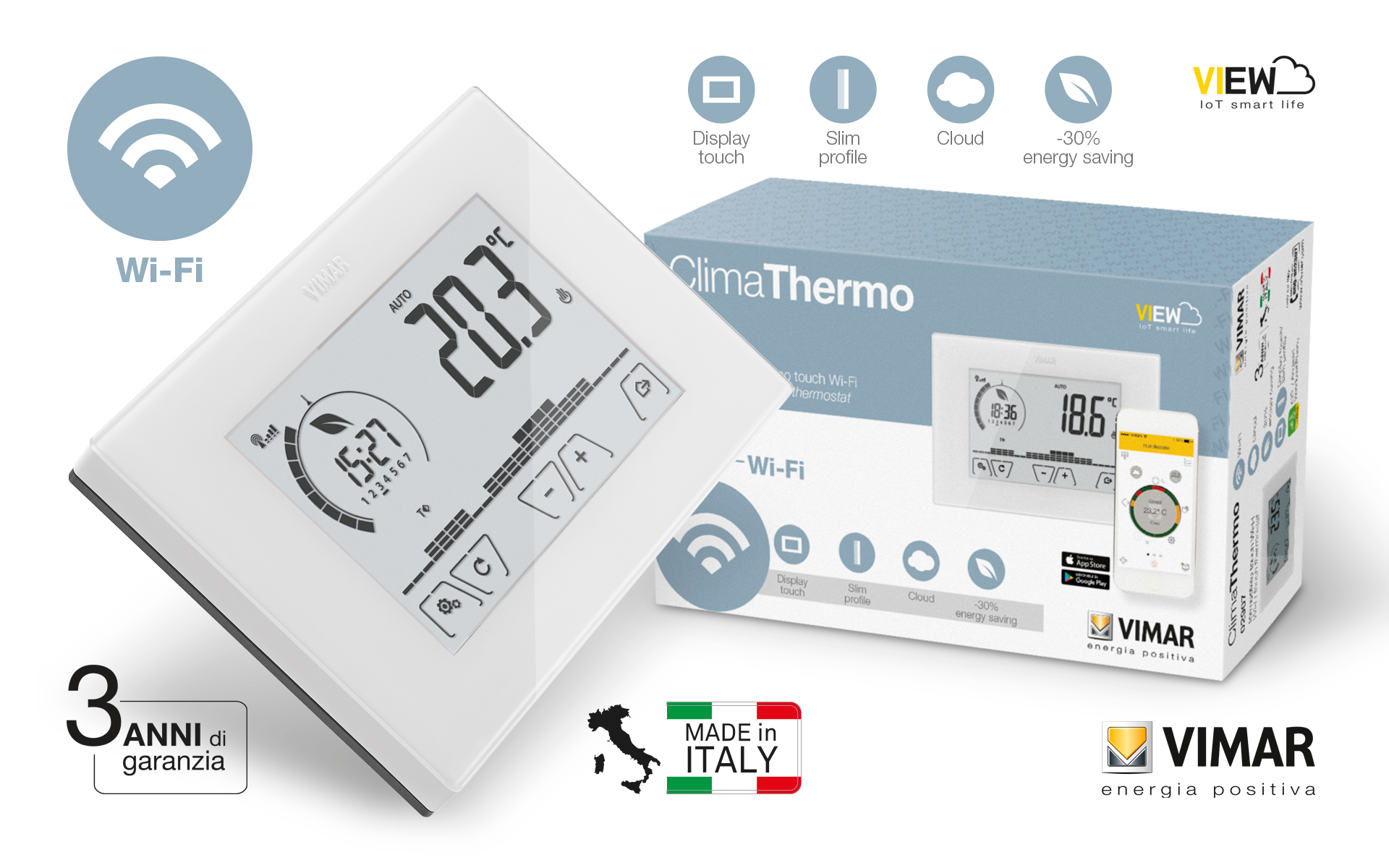 Termostato touch WiFi parete bianco - 02907