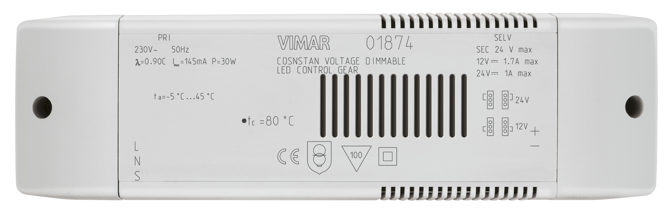 Leeds Loaded all the best Product Catalogue - Power supply unit: LED driver 230V 50Hz 12/24Vdc -  01874 - Lighting components - Vimar energia positiva