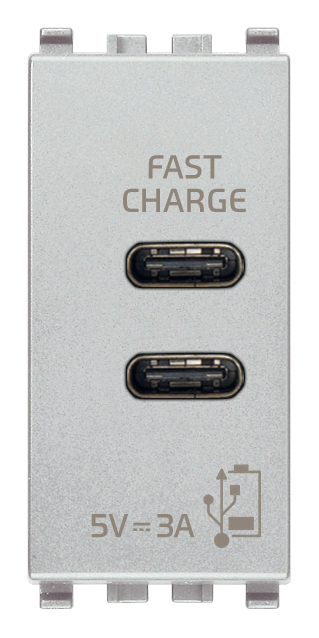 1 sortie USB type A et 1 type C Vimar 20292.AC Eikon Prise USB 5 V 2,4 A fournit au total 2,4 A pour charger simultanément deux appareils